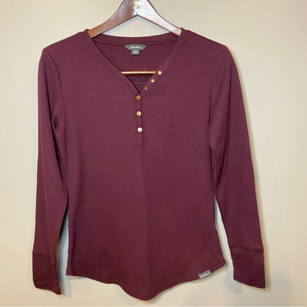 Eddie Bauer Women's Maroon Long Sleeve Henley Shirt Size Medium